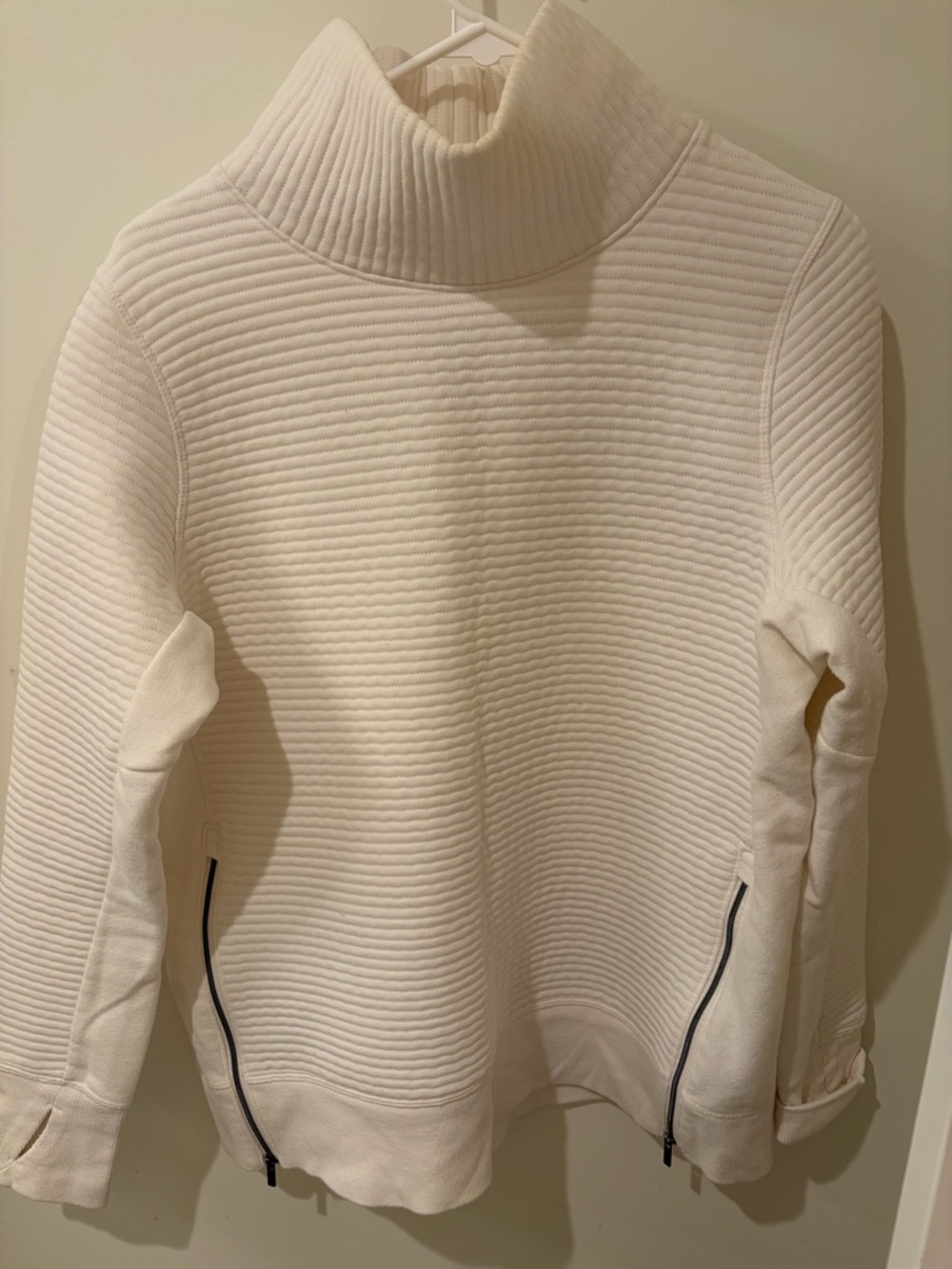 all in motion Cream Ribbed Funnel Neck Sweater with Side Zips